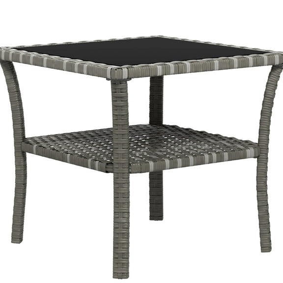 Grey Patio Coffee Table With Storage, Tempered Glass Top, , Aluminum Frame Square Glass,