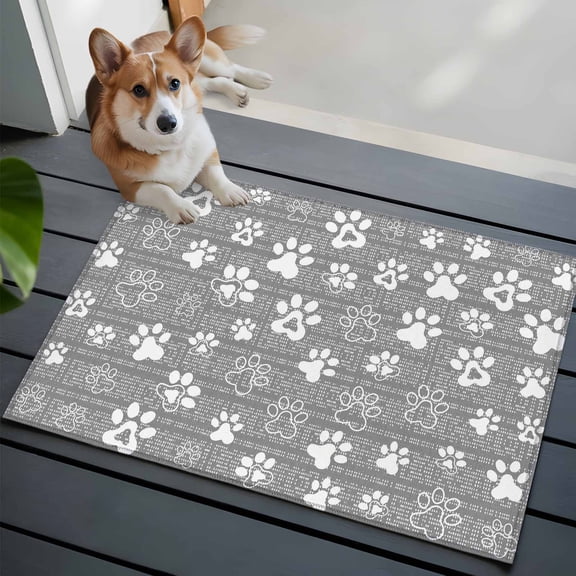 Grey Paw Print 2x3 Area Rugs for Living Room, Modern Classic Gray White Animal Large Paw Pattern Plaid Non Slip Floor Mat Washable Low-Profile Indoor Carpet for Bedroom, Dining Room, Bathroom