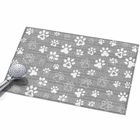 Grey Paw Print Rectangle Rug 2'x3' Modern Classic Gray White Animal Large Paw Pattern Plaid Washable Area Rugs for Living Room Bedroom Entryway Non Slip Entrance Door Mat Indoor Floor Carpet