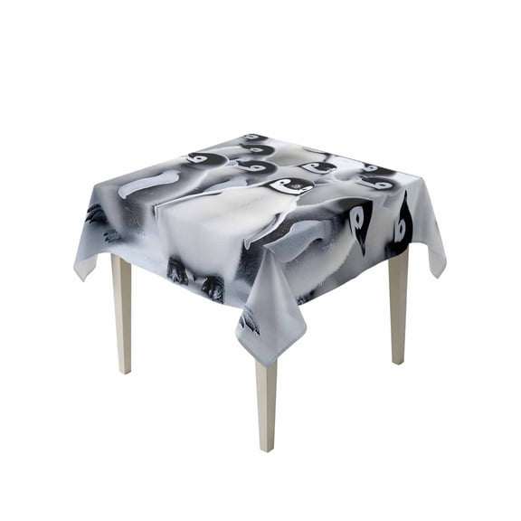 Grey Penguins Table Cloth, Waterproof Tablecloth for Square Tables, Winter Animals Vintage Gray Reusable Washable Fabric Table Cover for Restaurant Kitchen Dining Tables 54"x54"
