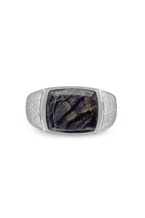 Grey Picture Jasper Sterling Silver Men Signet Ring