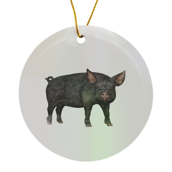 3drose, Grey Pig Turned to the Left and Looking to Front, Circle Porcelain Ornament