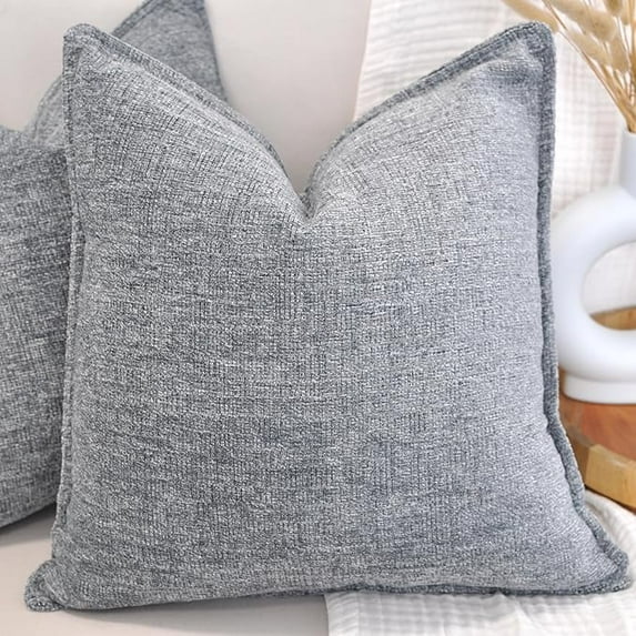 Grey Pillow Covers 16x16 inches Textured Chenille Fabric, Solid Cushion Cases For Sofa, Accent Chair, Couch, Modern Gray Pillow Cases Set of 2