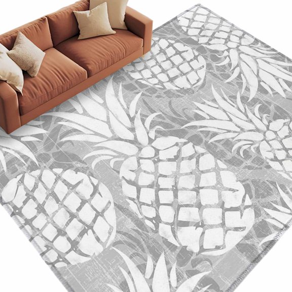 Grey Pineapple Area Rug 5x7 Washable Rug Non Slip Tropical Summer Botanical Fruits Large Area Rug Soft Stainresistant Indoor Floor Carpet for Living Room Bedroom Home Office Dining Room Nursery