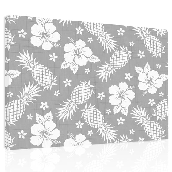 Grey Pineapple Floral Canvas Print Wall Art, Vintage Tropical Flowers Botanical Wall Decor Modern Artwork Paintings Pictures for Living Room Framed and Stretched Ready to Hang 24" x 32"