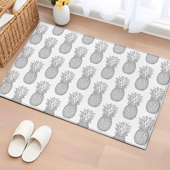 Grey Pineapples Bathroom Rug Washable 2x3 Entryway Rug Non Slip Summer Tropical Fruits Modern Front Door Mat Low Pile Indoor Doormat Throw Floor Carpet for Kitchen Bedroom Entrance