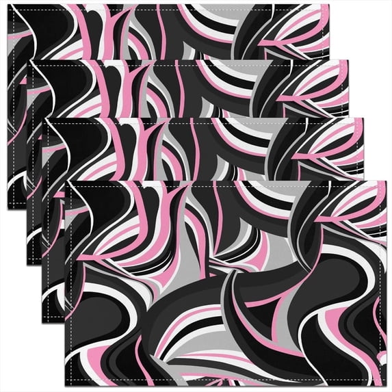 Grey Pink Black Stripes Placemats Set of 4,Geometric Table Place Mats,Modern Striped Art Geometry Placemat for Kitchen Dining Table Decor Indoor Outdoor 18"x12"
