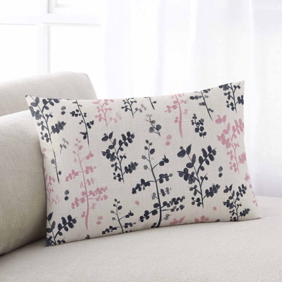 Grey Pink Botanical Throw Pillow Covers, Rustic Country Spring Floral Summer Leaf Soft Breathable Pillow Cases with Invisible Zipper, Toddler Pillowcases for Couch Bed Sofa Chair 12x20 Inches