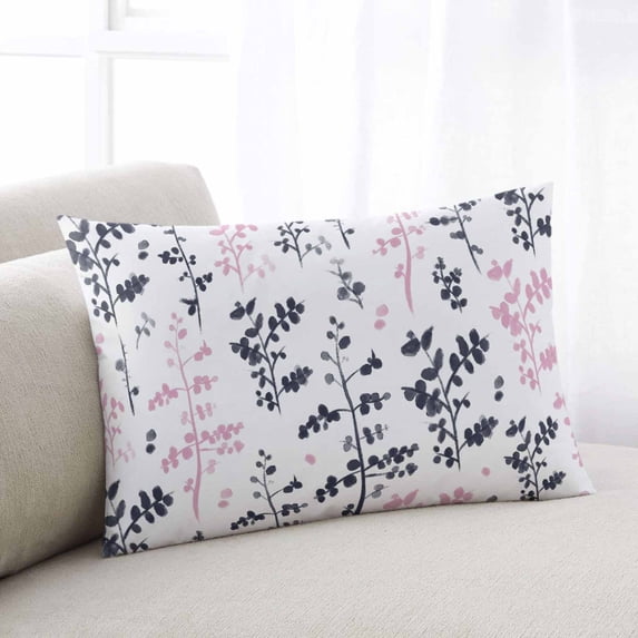 Grey Pink Botanical Throw Pillow Covers, Watercolor Spring Floral Summer Leaf Soft Breathable Pillow Cases with Invisible Zipper for Sleeping, Small Pillowcases for Couch Bed Sofa Chair 16x24 Inches