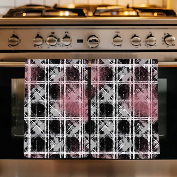 Grey Pink Geometric Kitchen Towels Set of 1, Black White Boho Absorbent Dish Towels for Kitchen, Microfiber Hand Towel, Quick Drying Tea Towel for Cleaning Decorative Dishcloths