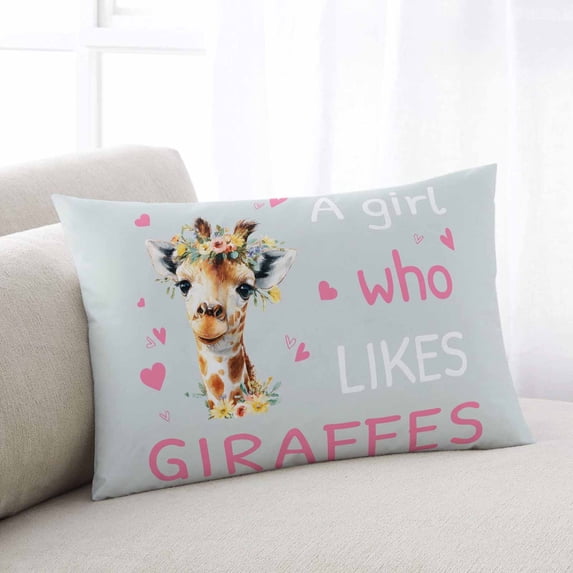 Grey Pink Giraffe Throw Pillow Covers, Love Heart Spring Floral Botanical Soft Breathable Pillow Cases with Invisible Zipper for Sleeping, King Size Pillowcases for Couch Bed Sofa Chair 20x36 Inches