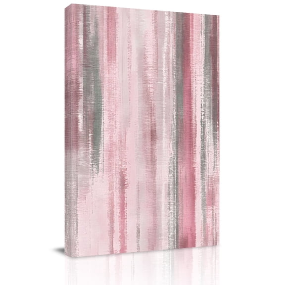 Grey Pink Paint Canvas Wall Art for Living Room, Modern Abstract Pink Grey Stripes Poster Print Painting for Bedroom Office Home Decoration Wall Pictures Prepare To Hang 24"x36"