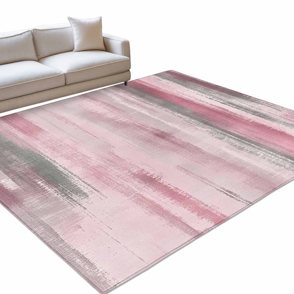 Grey Pink Paint Rectangle Rug 5'x7' Modern Abstract Pink Grey Stripes Washable Area Rugs for Living Room Bedroom Entryway Non Slip&nbsp; Entrance Door Mat Indoor Floor Carpet