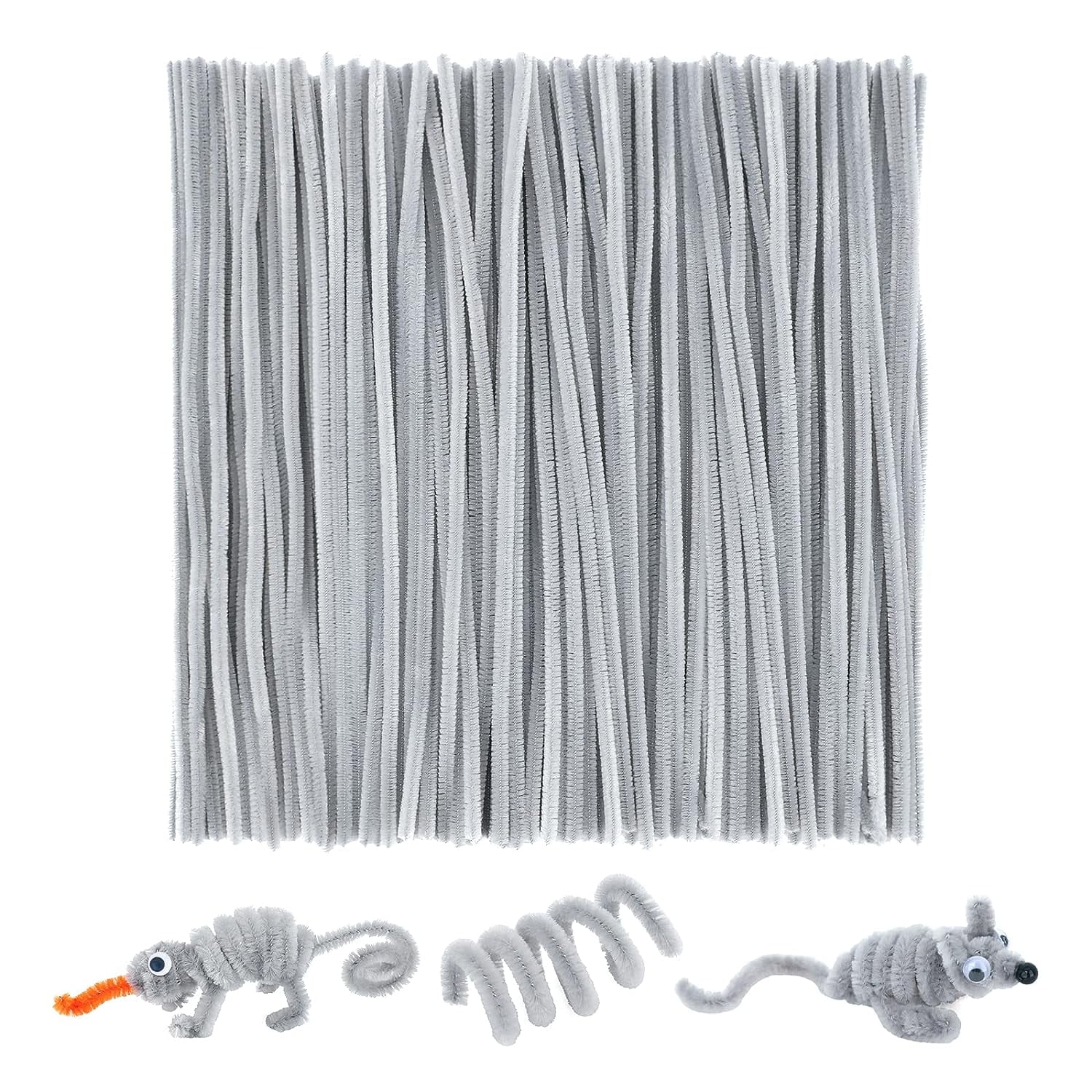 Grey Pipe Cleaners Bendy, 200 PCS Chenille Stem for Arts and Crafts 6mm ...