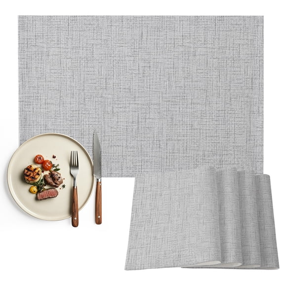 Grey Placemats Set of 6, Rustic Farmhouse Solid Color Washable Wipeable Table Mats for Dining Tables, Indoor Outdoor Kitchen Place Mats for Holiday Party Table Decor