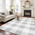 thumbnail image 1 of Grey Plaid Area Rug 5x7 FT, Non Slip Bedroom Throw Carpet, Spring Summer Farmhouse Buffalo Checkered Washable Soft Floor Carpet Non-Shedding Rug for Dining Room Bedside Classroom Desk, 1 of 9