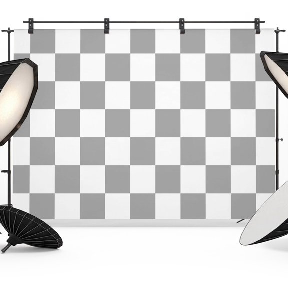 Grey Plaid Backdrops for Photography, Modern Checkerboard Plaid Repeating Pattern Fabric Photo Background Sturdy Studio Props for Photo Studio, Video Recording, Booth & Photoshoot 7x5ft