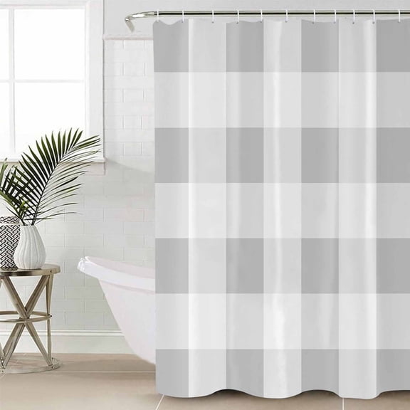 Grey Plaid Bathroom Curtain 78 Inch Shower Curtain with Hooks, Spring Summer Farmhouse Buffalo Checkered Waterproof Polyester Bath Curtain Washable Bathtub Curtain 72''x 78''