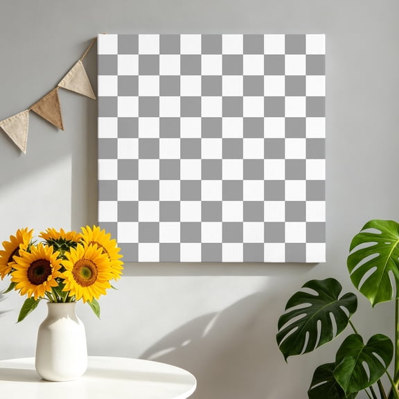 Grey Plaid Canvas Wall Art, Modern Checkerboard Plaid Repeating Pattern Pictures Wall Decor Wooden Framed Artwork Art Prints for Living Room Hallway Bedroom Office 8"x8"