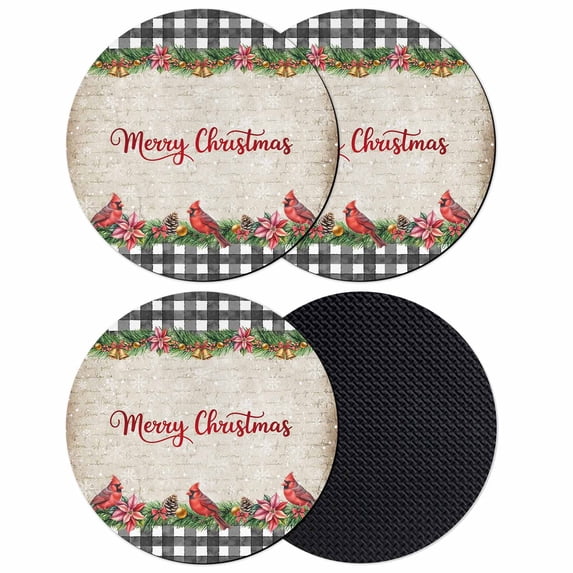 Grey Plaid Christmas Coasters Set of 4, Absorbent Coasters for Drinks, Xmas Snowflake Botanical Poinsettia Coaster for Desk Coffee Table Protection, Home Decor House Warming Gifts 4"