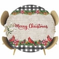 thumbnail image 1 of Grey Plaid Christmas Round Tablecloth, Fitted Table Cover with Elastic for 45"-54" Round Tables, Xmas Snowflake Botanical Poinsettia Table Cloth Outdoor Indoor Dinning Party Waterproof Tablecloths, 1 of 7