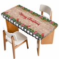 thumbnail image 1 of Grey Plaid Christmas Table Cloths for 5 Foot Rectangle Tables, Xmas Snowflake Botanical Poinsettia Wooden Patio Waterproof Elastic Fitted Tablecloths, Washable Rectangular Table Cover for Camping, 1 of 8