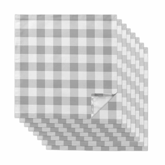 Grey Plaid Cloth Napkins, Gradient Geometric Buffalo White Checkered Washable and Reusable Dinner Napkins Set of 8, Table Napkin for Kitchen Party Birthday Wedding Hotel Housewarming 20"x20"