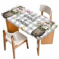 thumbnail image 1 of Grey Plaid Groundhog Table Cloths for 4 Foot Rectangle Tables, Spring Floral Butterfly Botanical Patio Waterproof Elastic Fitted Tablecloths, Washable Rectangular Table Cover for Camping, 1 of 8
