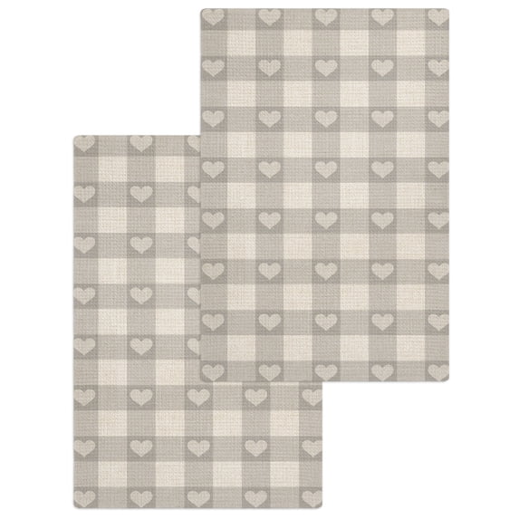 Grey Plaid Kitchen Dish Towels for Drying Dishes Set of 2, Country Cute Love Pastoral Heart Lattice Waffle Weave Microfiber Hand Tea Bathroom Towels Quick Dry & Absorbent Towel 15.7x23.6