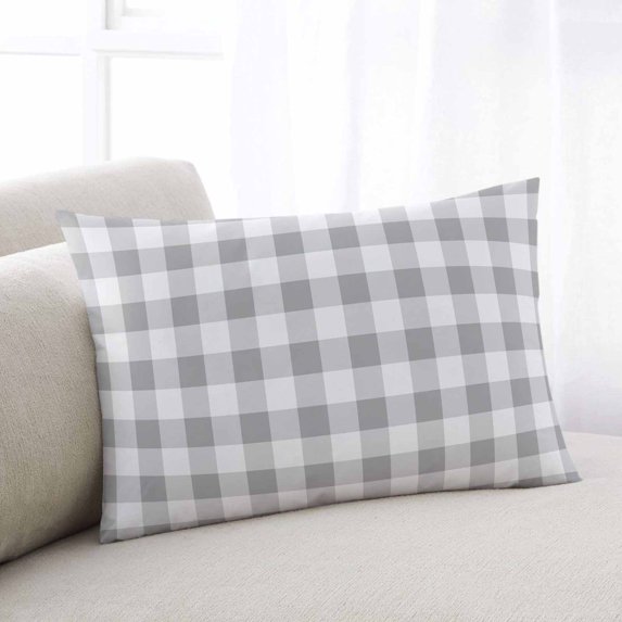 Grey Plaid Lumar Pillow Covers,Gradient Geometric Buffalo White Checkered Soft Breathable Throw Pillow Cases with Invisible Zipper,Decorative Pillowcase Pillows Protectors for Sofa Bed Chair 16"x24"