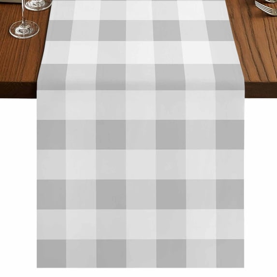 Grey Plaid Short Table Runner 60 Inches Long,Spring Summer Farmhouse Buffalo Checkered Cotton Linen Table Runners Dresser Scarves,Tabletop Scarf Furniture Cover for Home Dinner Party Decor 13"x60"