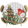thumbnail image 1 of Grey Plaid Snowman Christmas Round Tablecloth, Fitted Table Cover with Elastic for 36"-44" Round Tables, Xmas Tree Snowflake Winter Table Cloth Outdoor Indoor Dinning Party Waterproof Tablecloths, 1 of 7