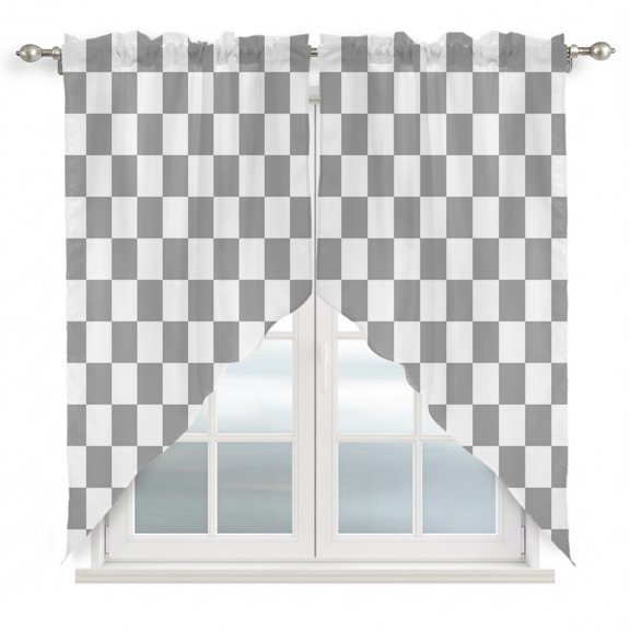 Grey Plaid Swag Valances for Windows 2 Pack Modern Checkerboard Plaid Repeating Pattern Swag Kitchen Curtains 36 Inches Long Rod Pocket Short Window Treatment for Kitchen Bathroom 36"x36"