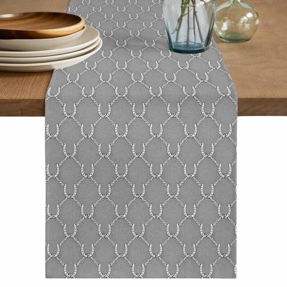 Grey Plaid Table Runner, Modern Abstract Minimalist Geometric Checkered Cotton Linen Table Cloth, Tablerunner for Kitchen Dining Party Wedding Home Decor 13x90 Inch
