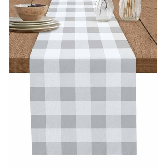 Grey Plaid Table Runner Spring Summer Farmhouse Buffalo Checkered Tablerunners 13 x 60 Inch, Table Decorations Tabletop Scarf for Summer Gathering Holiday Farmhouse Kitchen Dining Decor