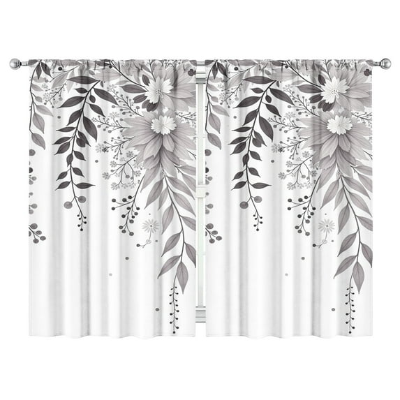 Grey Plant Leaves Curtains-blackout Curtains Bedroom Decor Living Room Darkening Grommet Window Drapes 2 Panels Set 52"x 84"