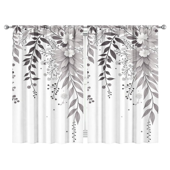 Grey Plant Leaves Curtains-blackout Curtains Bedroom Decor Living Room Darkening Grommet Window Drapes 2 Panels Set 52"x 84"
