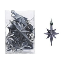 Grey Plastic Christmas Star Hanging Ornament Eight Point Star Tree Decor Set Of 12 Holiday Party Decoration 3.15X2.05X0.86 Inches 0.26 Lb