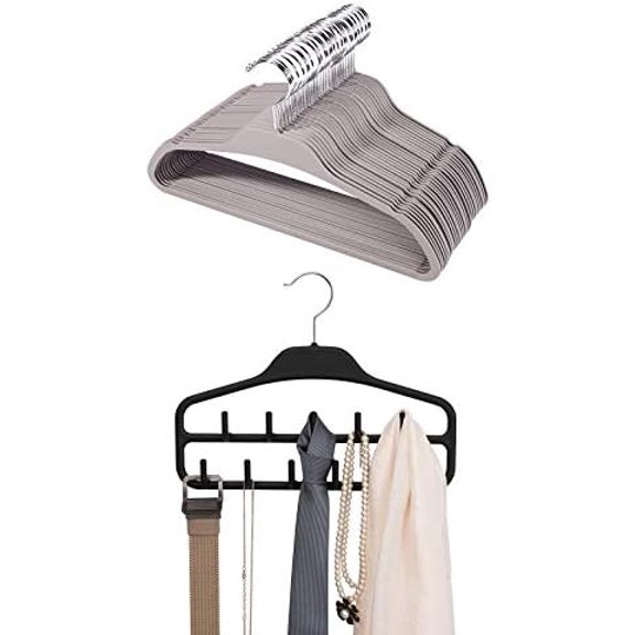 Grey Plastic Rubberized Hangers 30 Pack and Belt Hanger Rack Holder for Closet$$Home Decor, Kitchen, & Other