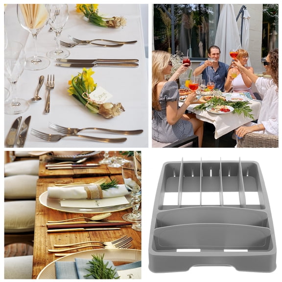 LITINKIMI cate Utensil Case Grey Plastic Cutlery Storage Box with Carrying Capacity