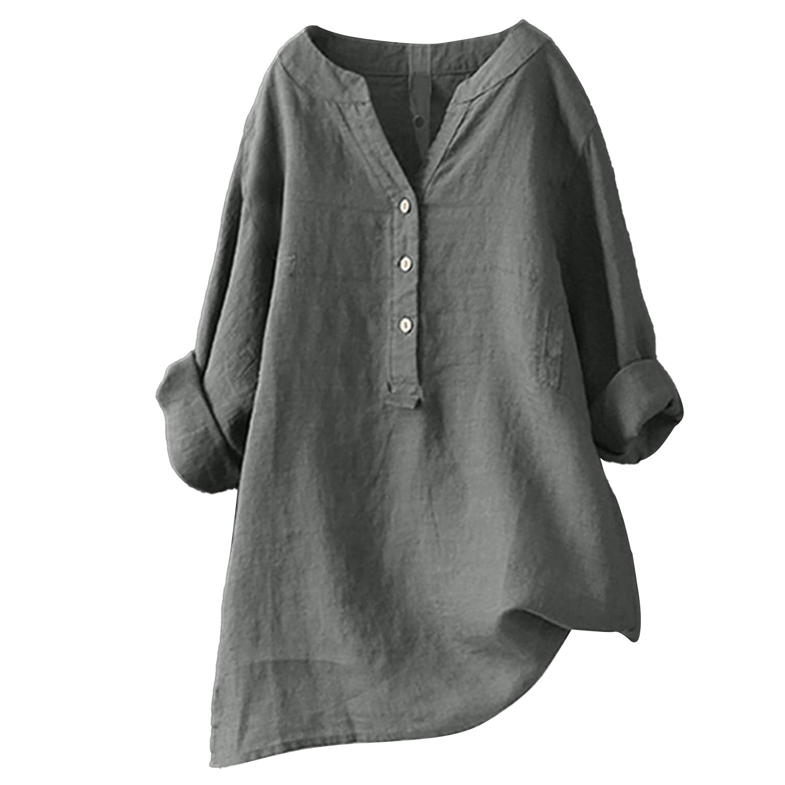 MPWEGNP Grey Plus Size Womens Tops Loose Blouse Tops Stand Collar ...