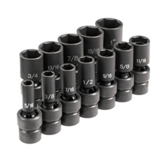 Grey Pneumatic 0.38 in. Drive Semi-Deep SAE Universal Socket Set