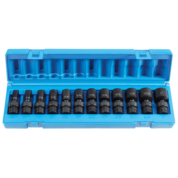 Grey Pneumatic 1212USD 12pc 3/8" Drive Semi Deep SAE Univ Impact Socket Set