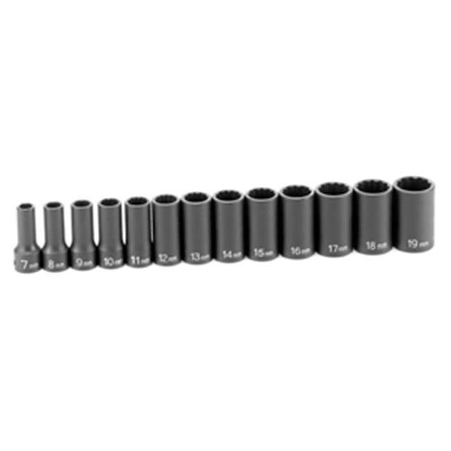 【sskd39】3 Grey Pneumatic .38 In. Drive 13 Piece Semi-Deep Metric Set