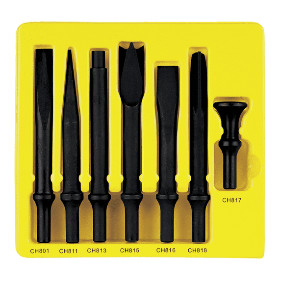 Grey Pneumatic CS807 .498 Shank Air Hammer Chisel Set Heavy Duty Tray