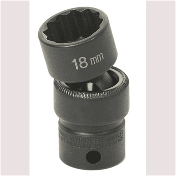Grey Pneumatic 3/8" Drive x 18mm Standard Universal- 12 Point Socket - Black