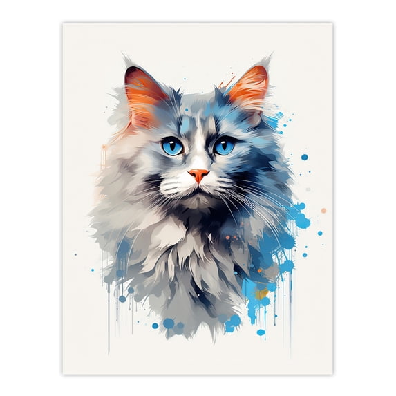 Grey Point Ragdoll With Blue Eyes Cat Lover Gift Pet Portrait Bright Artwork Painting Unframed Wall Art Print Poster Home Decor Premium