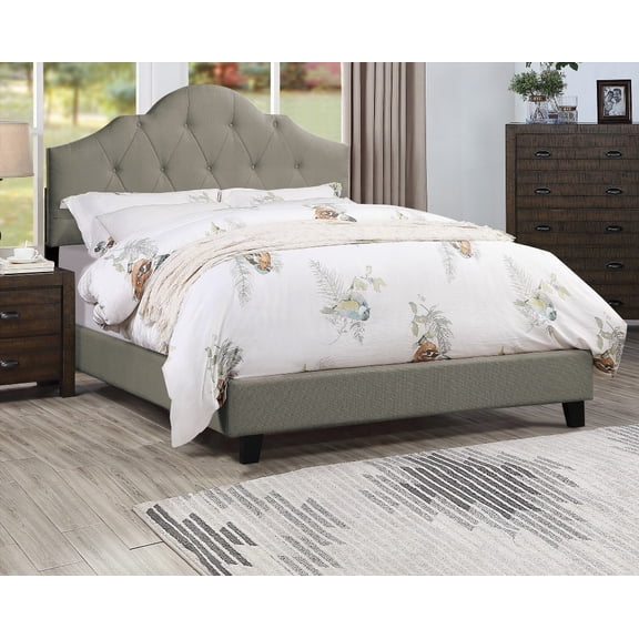 Grey Polyfiber Upholstered Eastern King Size Bedframe featuring Majestic Arch & Adjustable HB