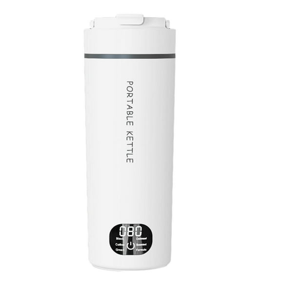Grey Portable Electric Heating Travel Mug 500Ml Stainless Steel Thermos With Led Display For Coffee Tea Water