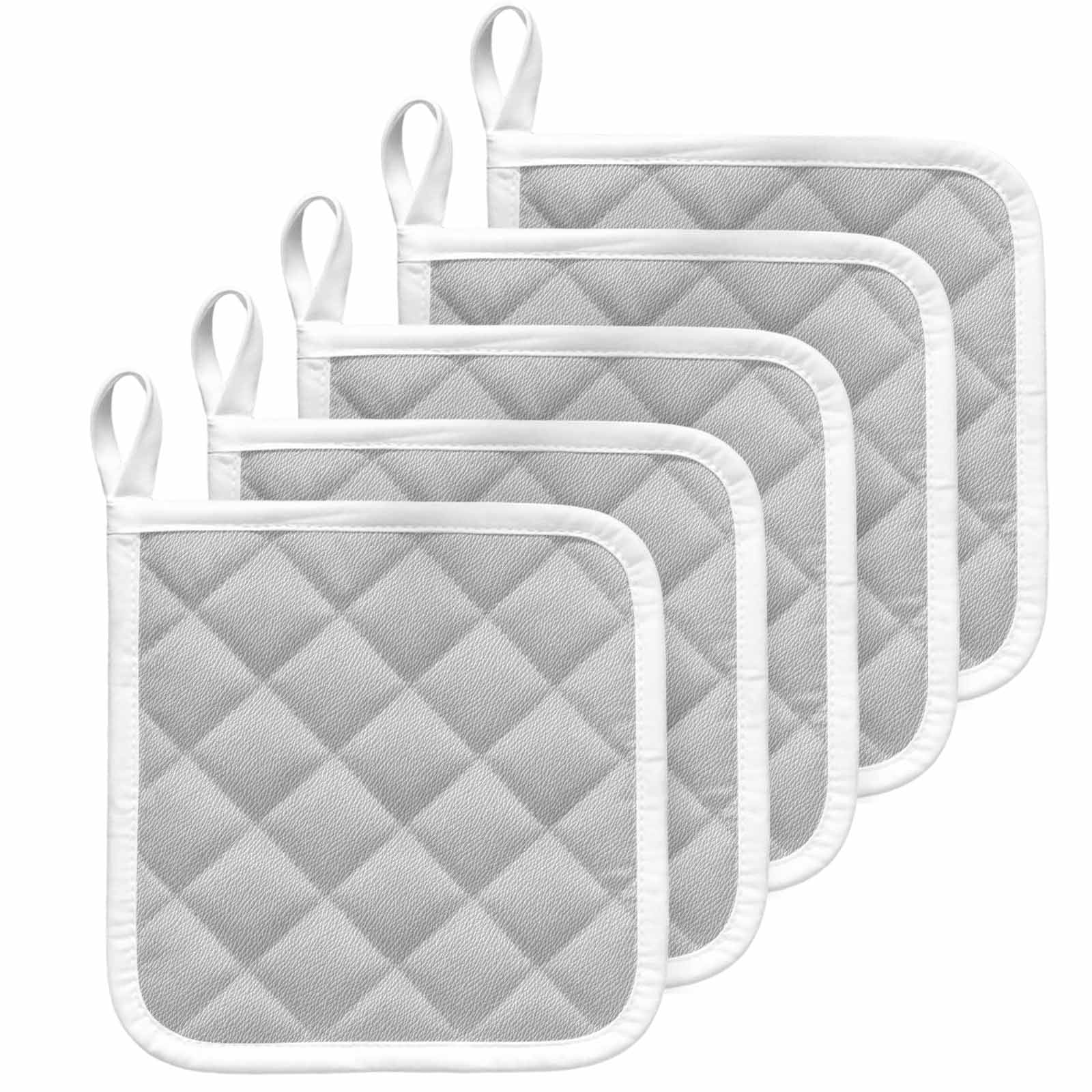 Grey Pot Holders for Kitchen Heatproof Potholder, 5 Pack Vintage Leather Patterned Texture Solid Modern Hot Pads Multipurpose Oven Pads Cloth Potholders Trivet for Cooking Baking